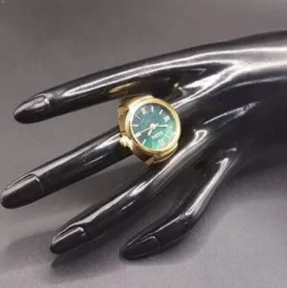 Stainless Steel Gold Green Watch Ring Christmas Anniversary Birthday Gift